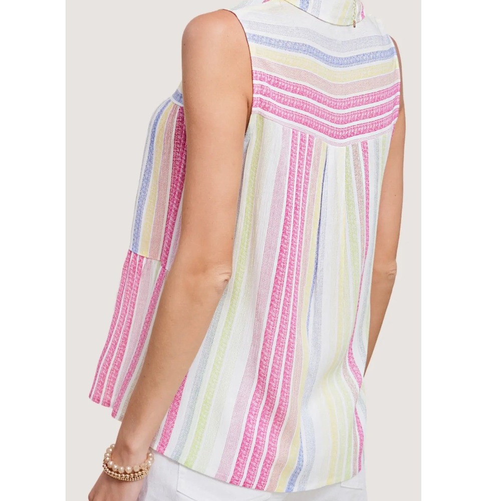 Striped Colorful‎ Sleeveless Babydoll Button Down Top Lightweight Beachy NWT - Picture 9 of 9
